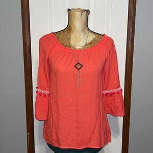Apt. 9 Coral Off Shoulder Top With Attached Necklace-XS